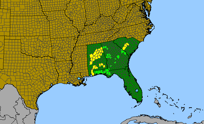 The range of Prunus alabamensis